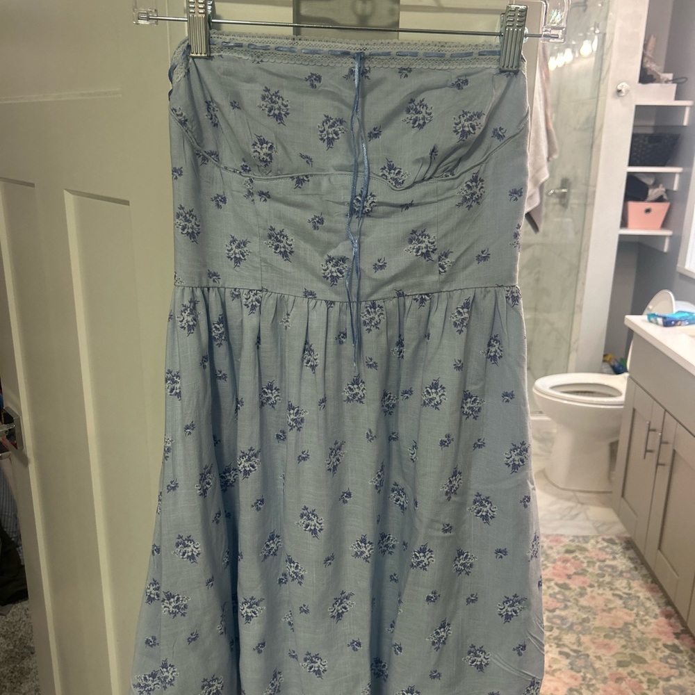 Aeropostale Light Blue Floral Strapless Dress